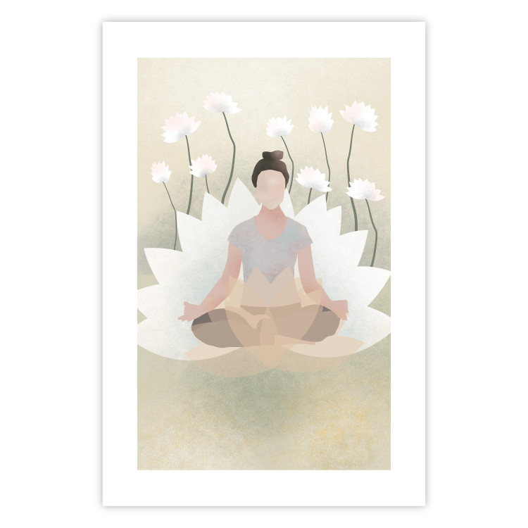 Poster Love Yoga - meditating woman against white flowers in a Zen style 138872 additionalImage 15