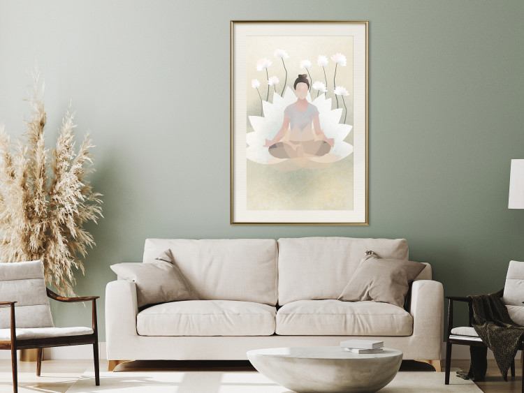Poster Love Yoga - meditating woman against white flowers in a Zen style 138872 additionalImage 17