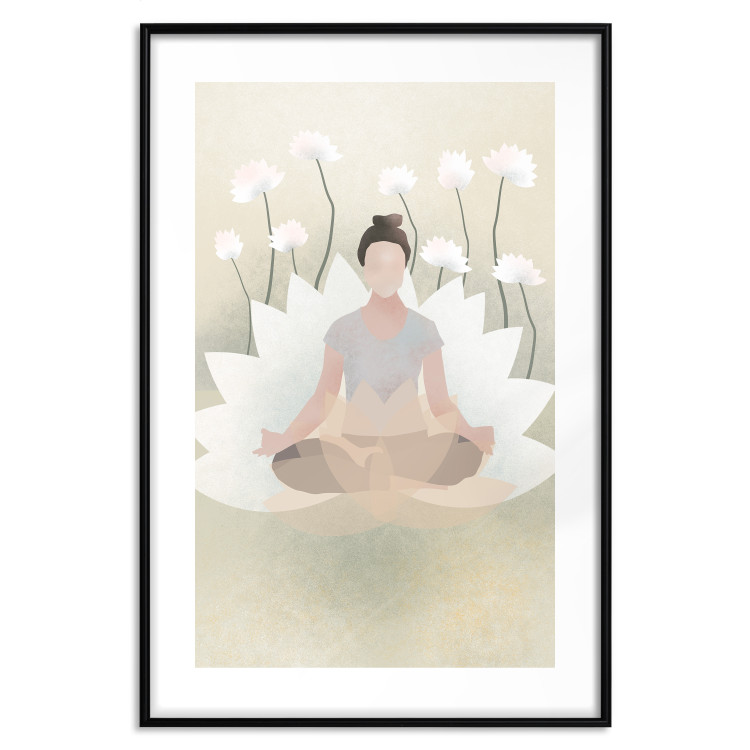 Poster Love Yoga - meditating woman against white flowers in a Zen style 138872 additionalImage 20