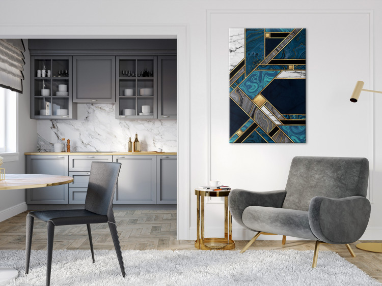 Canvas Art Print Blue-Gold Geometry (1-piece) Vertical - abstraction with mosaic 142372 additionalImage 3