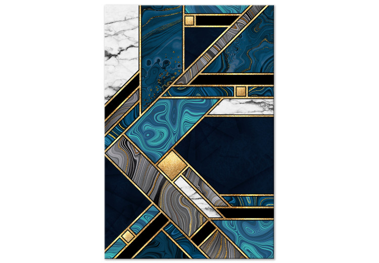 Canvas Art Print Blue-Gold Geometry (1-piece) Vertical - abstraction with mosaic 142372
