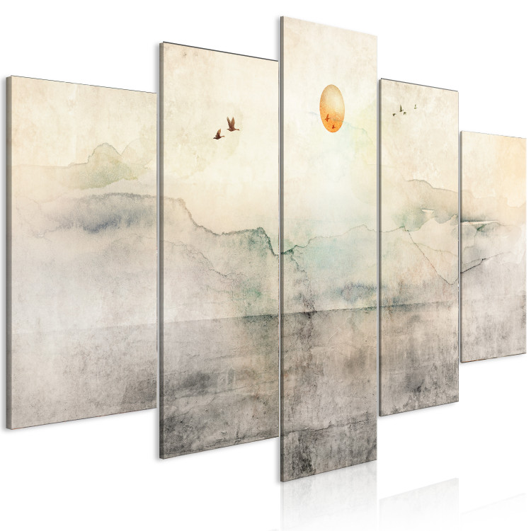 Canvas Print Silent Departure (5-piece) Wide - landscape with sun against mountains 143572 additionalImage 2
