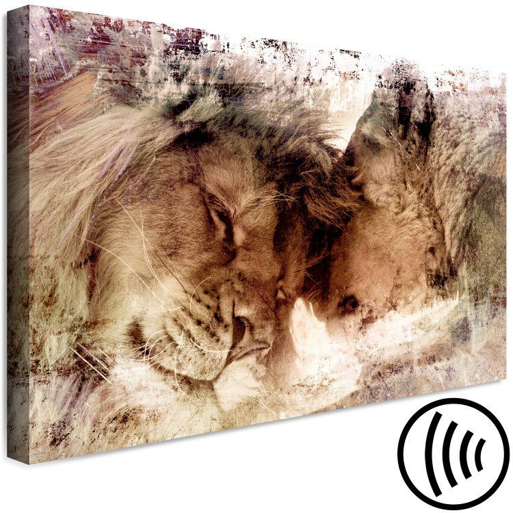 Canvas Art Print Lions (1-piece) - animals in loving harmony in warm colors 145172 additionalImage 6