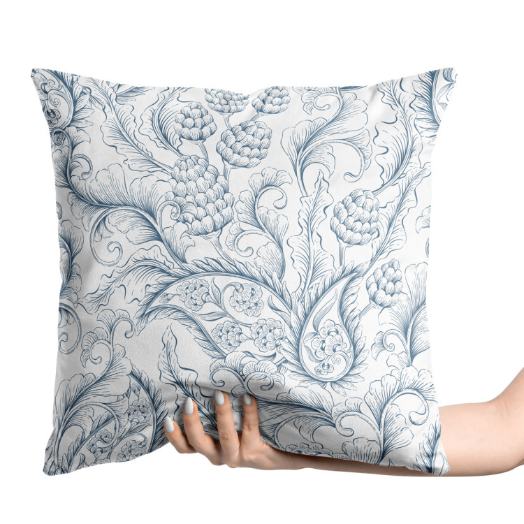 Decorative Velor Pillow Stylised leaves - minimalist, white and blue floral theme 146772 additionalImage 2