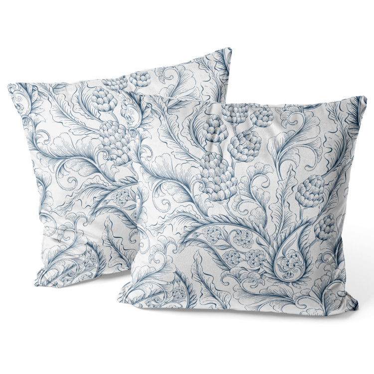 Decorative Velor Pillow Stylised leaves - minimalist, white and blue floral theme 146772 additionalImage 3
