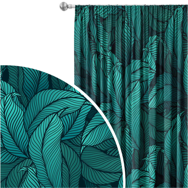 Decorative Curtain Leafy thickets - a graphic floral pattern in shades of sea green 147172