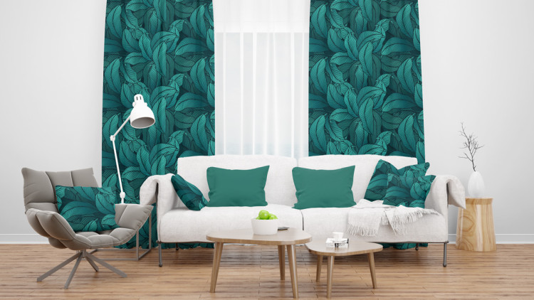 Decorative Curtain Leafy thickets - a graphic floral pattern in shades of sea green 147172 additionalImage 7