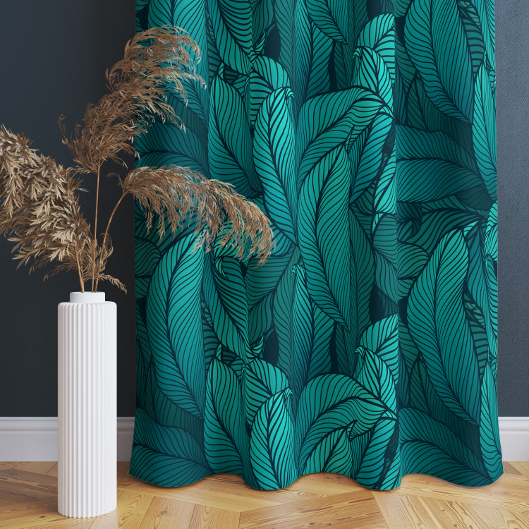 Decorative Curtain Leafy thickets - a graphic floral pattern in shades of sea green 147172 additionalImage 8