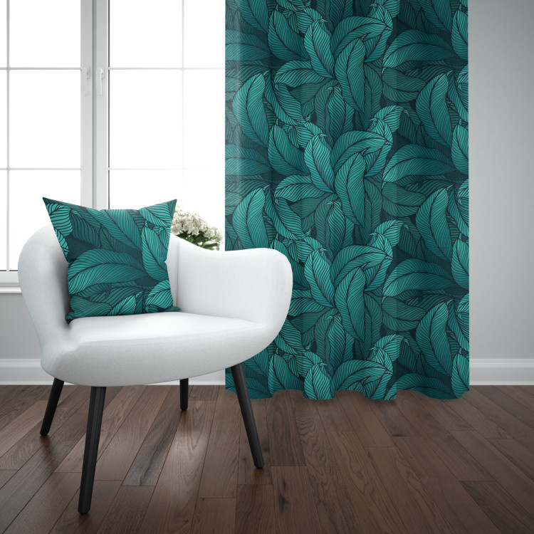 Decorative Curtain Leafy thickets - a graphic floral pattern in shades of sea green 147172 additionalImage 5