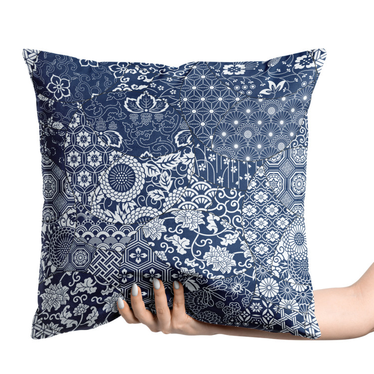 Decorative Velor Pillow Floral mosaic - composition in shades of blue and white 147272 additionalImage 2