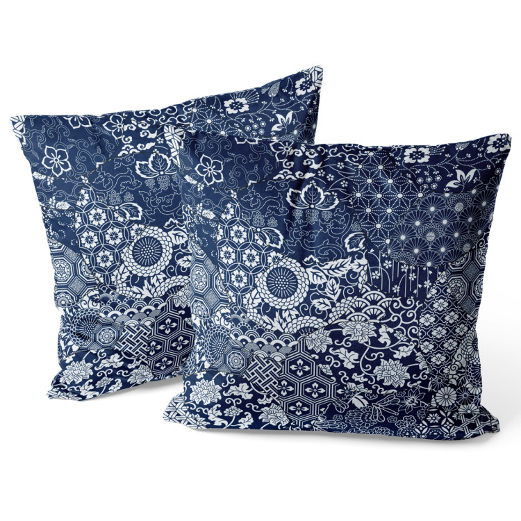 Decorative Velor Pillow Floral mosaic - composition in shades of blue and white 147272 additionalImage 3