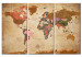 Canvas Brown Elegance (3-piece) - world map and text in English 149672