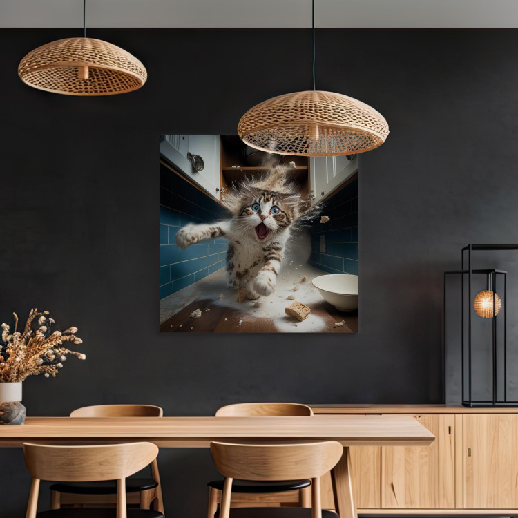 Canvas AI Cat - Animal Escaping From the Kitchen After Breaking Supplies - Square 150272 additionalImage 5