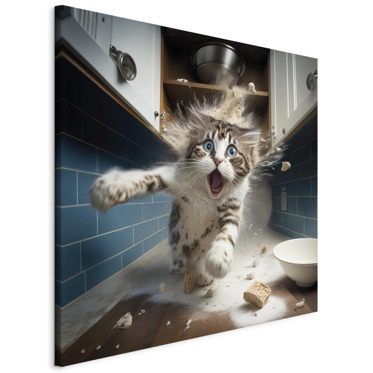 Canvas AI Cat - Animal Escaping From the Kitchen After Breaking Supplies - Square 150272 additionalImage 2