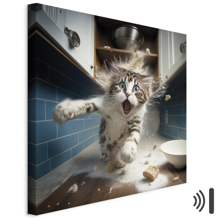 Canvas AI Cat - Animal Escaping From the Kitchen After Breaking Supplies - Square 150272 additionalImage 8