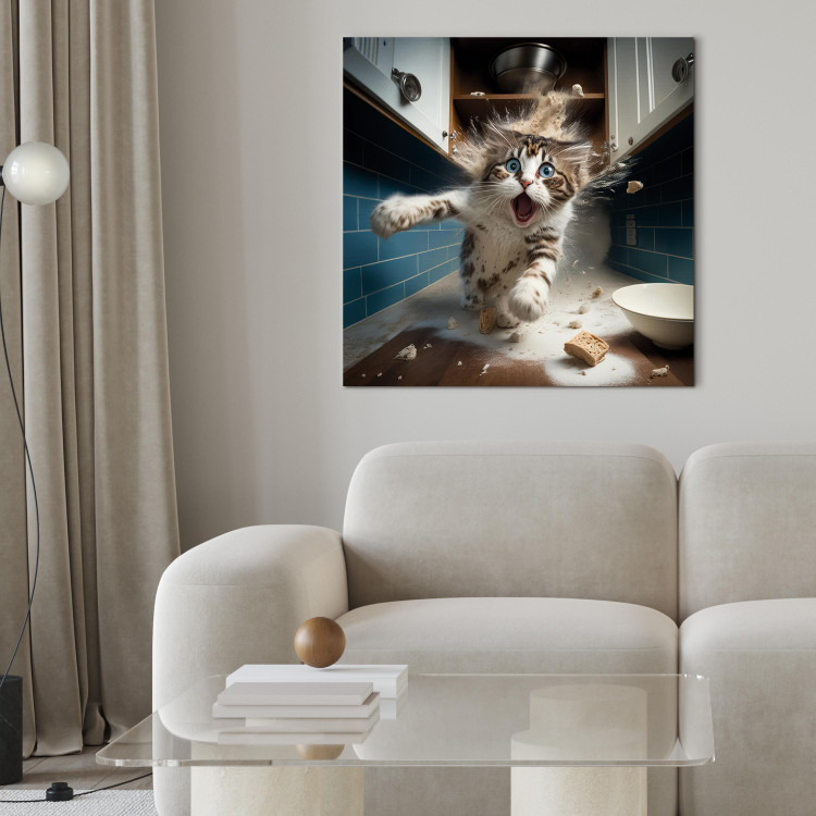Canvas AI Cat - Animal Escaping From the Kitchen After Breaking Supplies - Square 150272 additionalImage 3