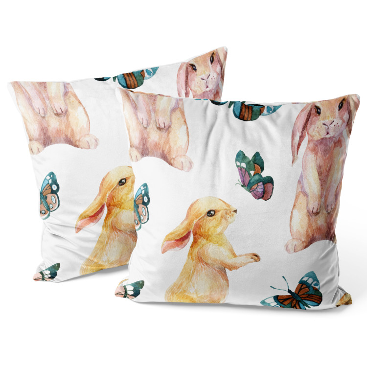 Decorative Velor Pillow Fairytale Bunnies - Pastel Animals and Butterflies on a White Background 151372 additionalImage 3
