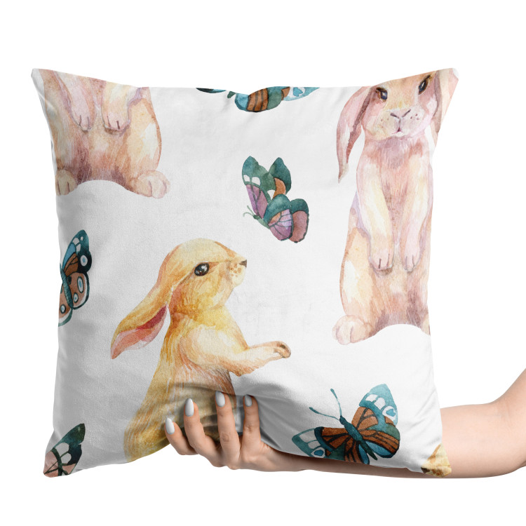 Decorative Velor Pillow Fairytale Bunnies - Pastel Animals and Butterflies on a White Background 151372 additionalImage 4