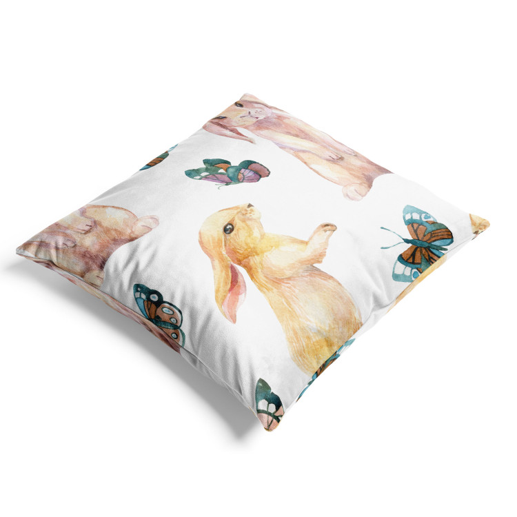 Decorative Velor Pillow Fairytale Bunnies - Pastel Animals and Butterflies on a White Background 151372 additionalImage 2