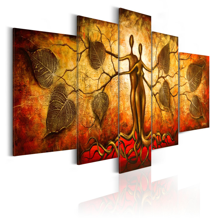 Canvas Art Print Connection with Nature (5-piece) - abstraction with a golden couple and a tree 47272 additionalImage 2