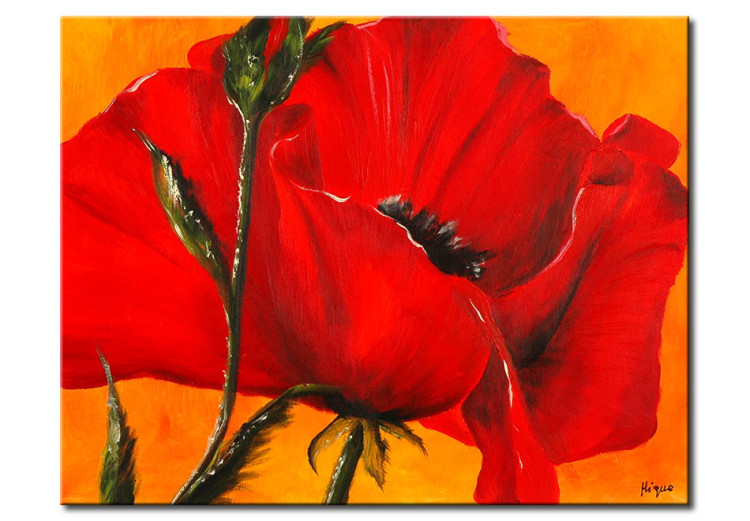 Canvas Poppy (1-piece) - nature with a red flower on an orange background 47572