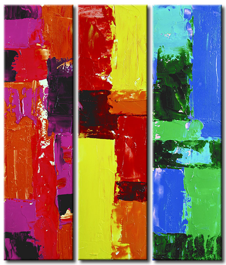 Canvas Art Print Colourful Composition (3-piece) - Set of abstractions in colour blocks 48372