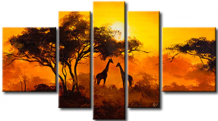 Canvas Romantic sunset - two giraffes on a floral background 49472