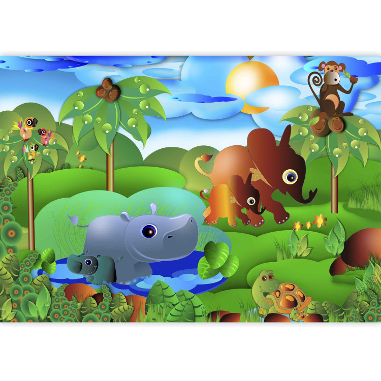 Wall Mural Wild Animals in the Jungle - Elephant, monkey, turtle with trees for children 61172 additionalImage 3