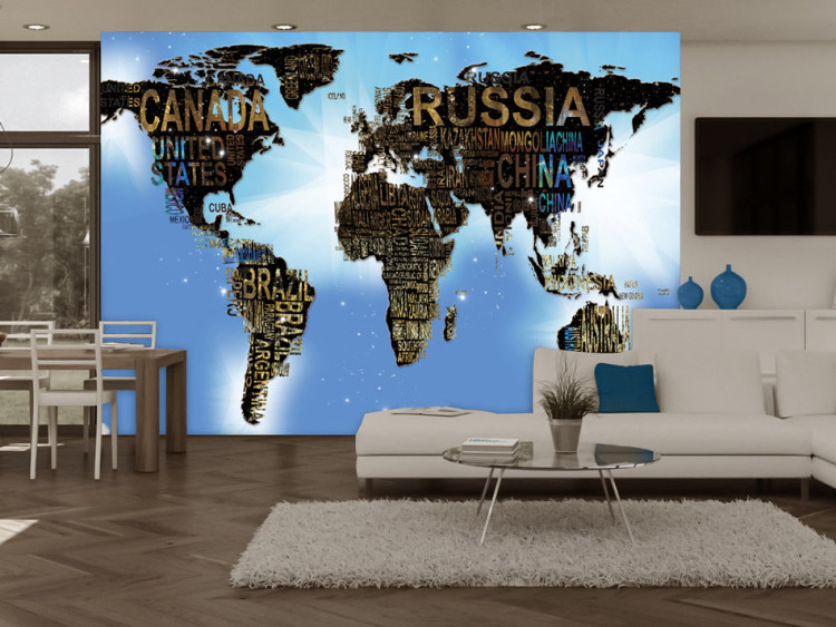 Wall Mural World on a blue background - world map with country names in English 65572