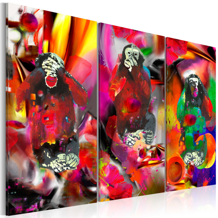 Canvas Art Print Crazy Monkeys - triptych 88972 additionalImage 2