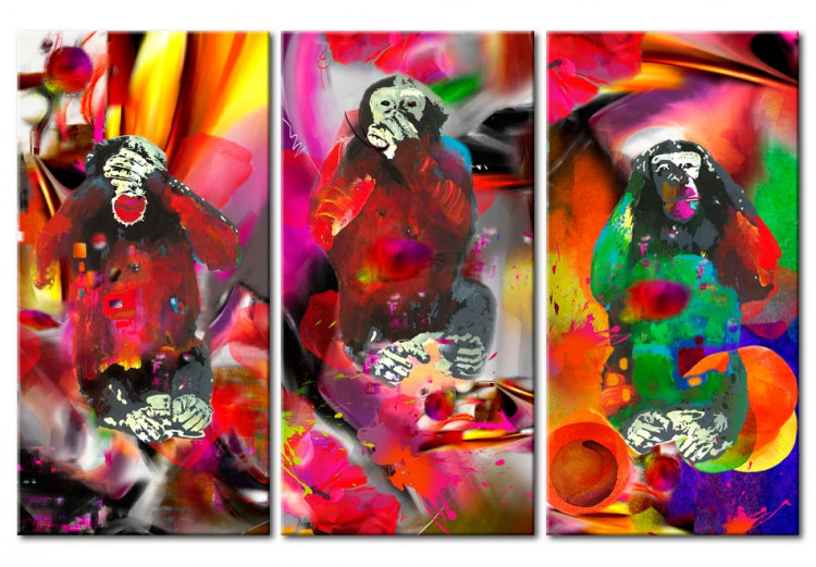 Canvas Art Print Crazy Monkeys - triptych 88972