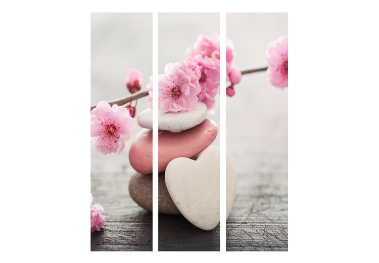 Folding Screen Zen Flowers - colorful stones and pink plants on a wooden table 96072 additionalImage 3