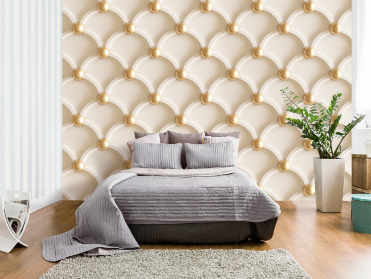 Wall Mural Perfect harmony - trendy quilted beige pattern with gold ornaments 97572