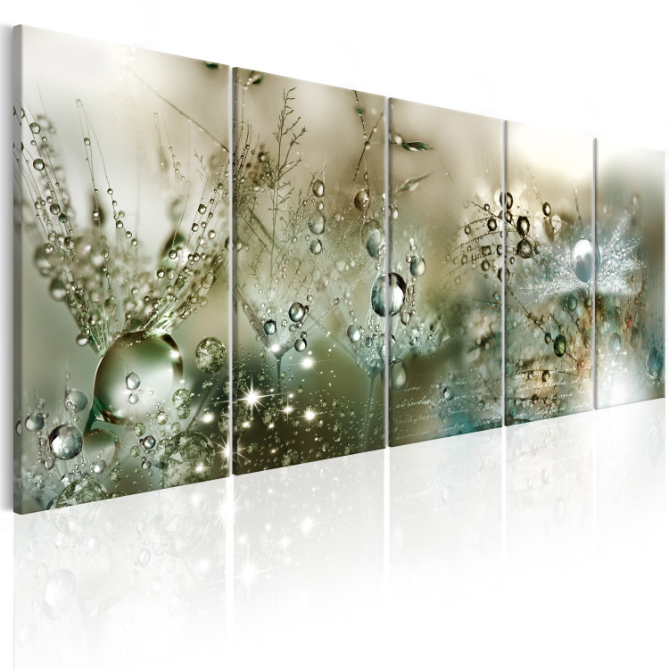Canvas Fluffy Dandelions (5-piece) - Flowers with Water Droplets in Greenery 105182 additionalImage 2