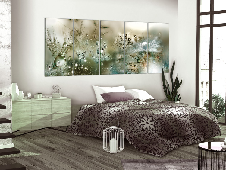Canvas Fluffy Dandelions (5-piece) - Flowers with Water Droplets in Greenery 105182 additionalImage 3