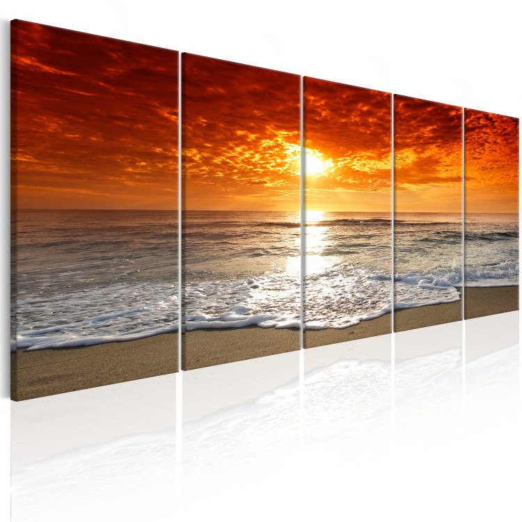 Canvas Red Sky (5-piece) - Sunset on Sandy Beach 105782 additionalImage 2