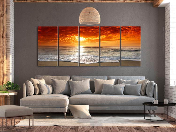 Canvas Red Sky (5-piece) - Sunset on Sandy Beach 105782 additionalImage 3