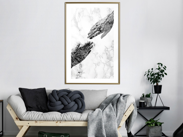 Wall Poster Extend Your Hand - black and white abstraction with plant motif on marble background 117282 additionalImage 13