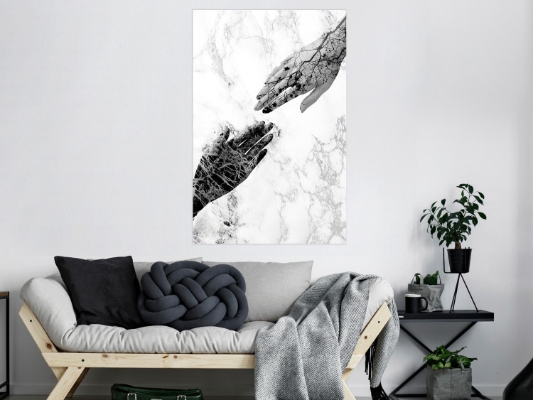 Wall Poster Extend Your Hand - black and white abstraction with plant motif on marble background 117282 additionalImage 17