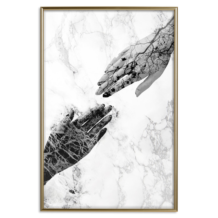 Wall Poster Extend Your Hand - black and white abstraction with plant motif on marble background 117282 additionalImage 16