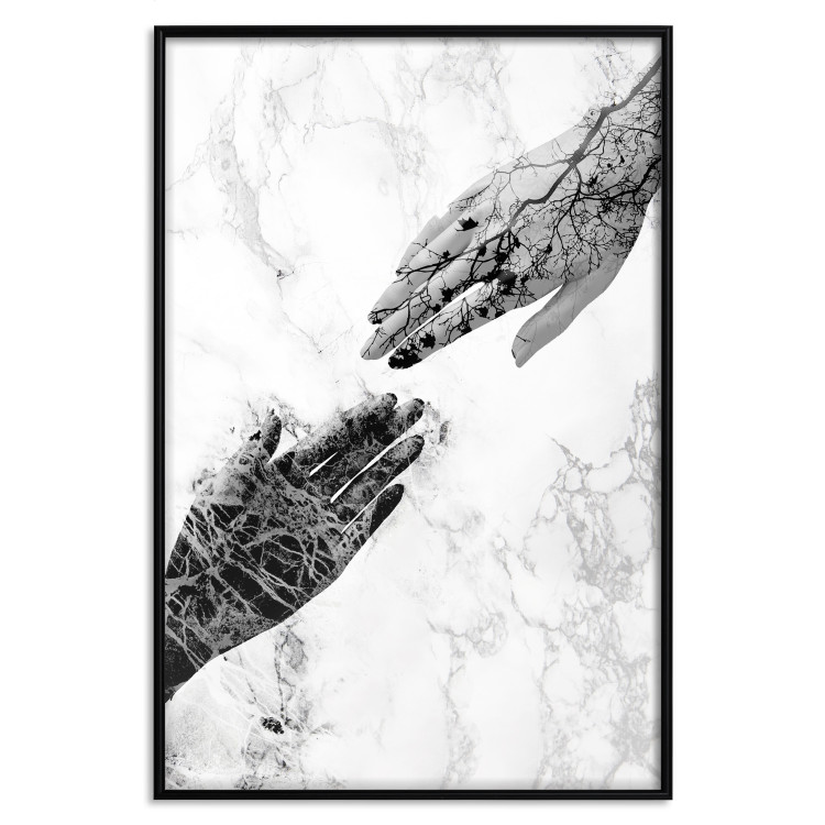 Wall Poster Extend Your Hand - black and white abstraction with plant motif on marble background 117282 additionalImage 18