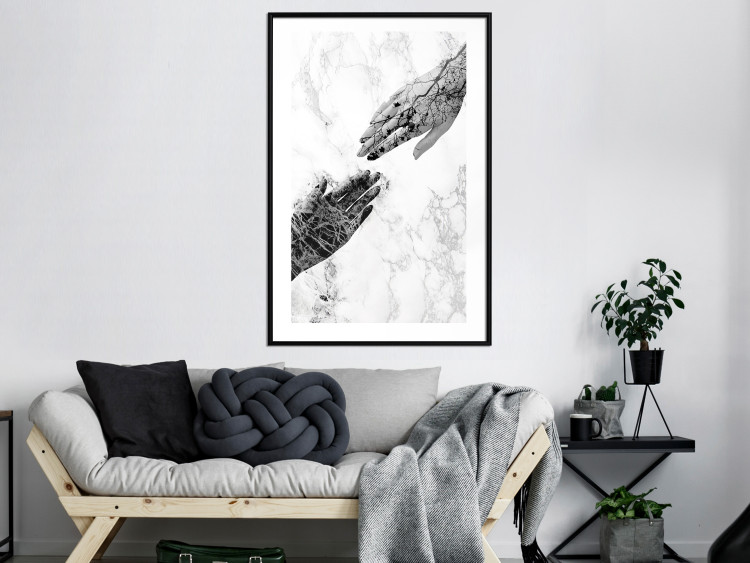 Wall Poster Extend Your Hand - black and white abstraction with plant motif on marble background 117282 additionalImage 4