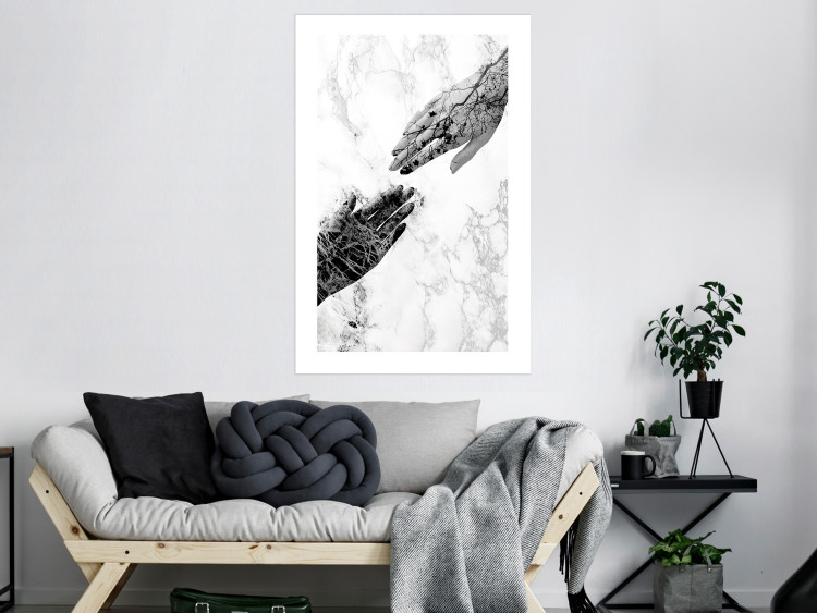 Wall Poster Extend Your Hand - black and white abstraction with plant motif on marble background 117282 additionalImage 2