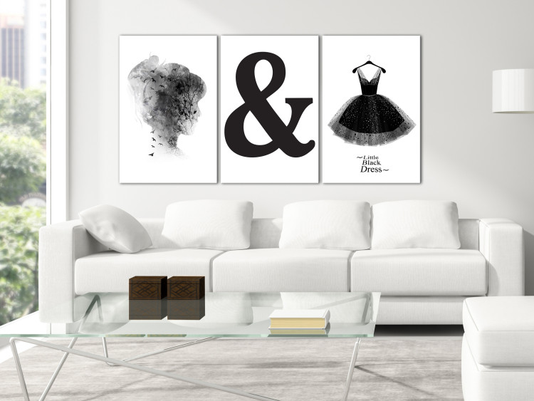 Canvas Princess life - triptych with black elements on a white background 118182 additionalImage 3