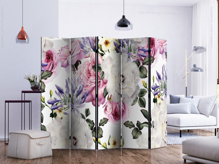 Room Divider Flowery Meadow II - colorful flower plants with leaves on a white background 118382 additionalImage 2