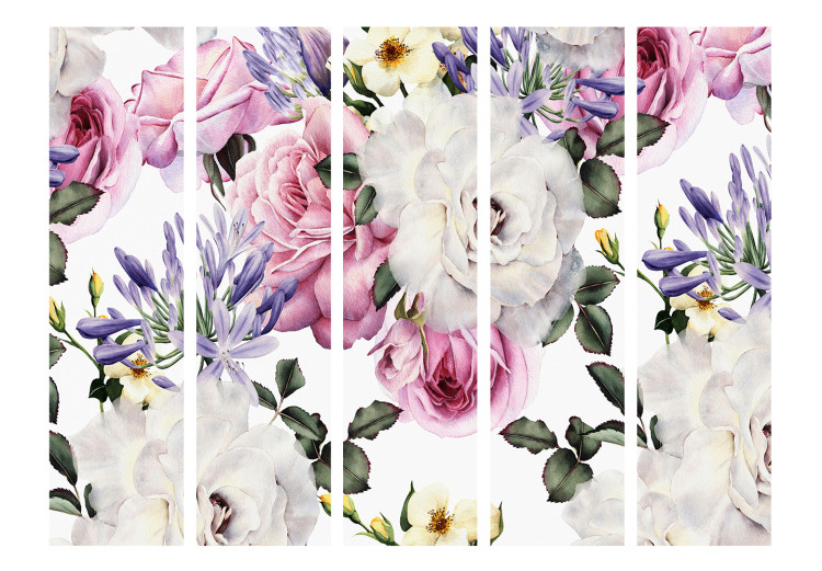 Room Divider Flowery Meadow II - colorful flower plants with leaves on a white background 118382 additionalImage 3