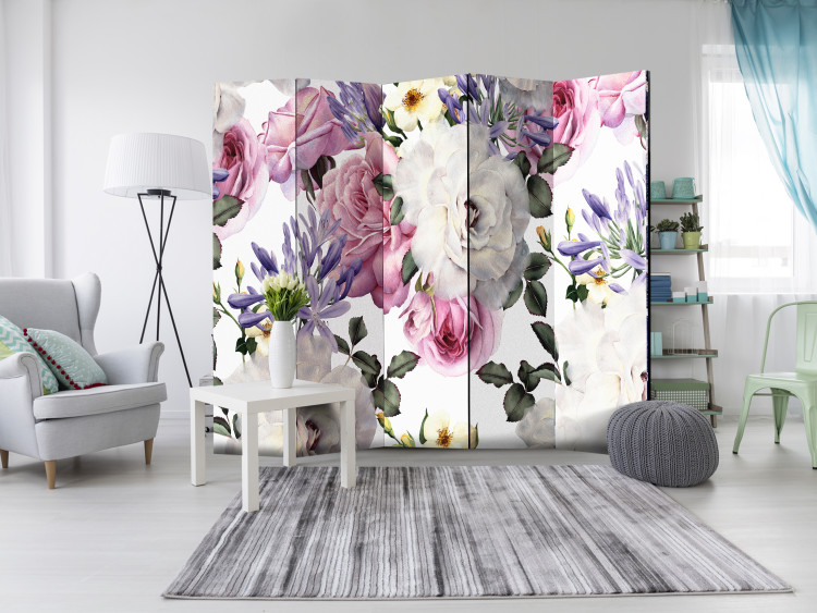 Room Divider Flowery Meadow II - colorful flower plants with leaves on a white background 118382 additionalImage 4