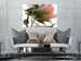 Wall Poster Her Majesty - pink peony petals with a green branch on a white background 122682 additionalThumb 17