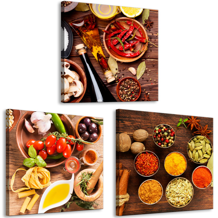 Canvas Wooden Base of Flavors (3-part) - Food in Colorful Presentation 122782 additionalImage 2