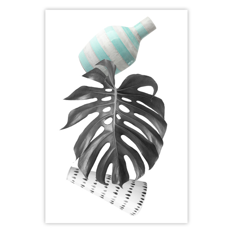 Wall Poster Face of Art - abstraction with leaf and two vases on white background 123282